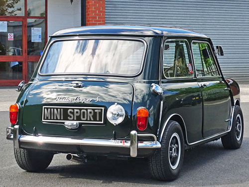 Rear of classic Mini Cooper S at Mini Sport Ltd