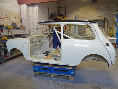 Stripped shell of a 1964 Mini Cooper S