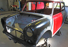Mini front body panel welded into place