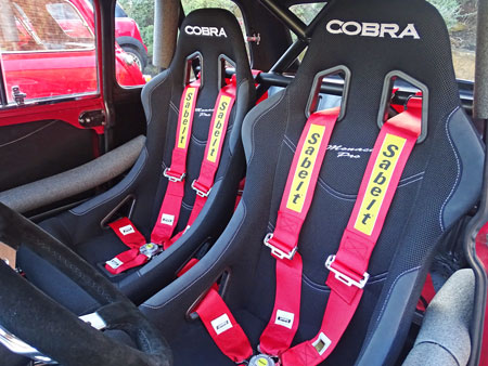Seats of a classic Mini, rally conversion.