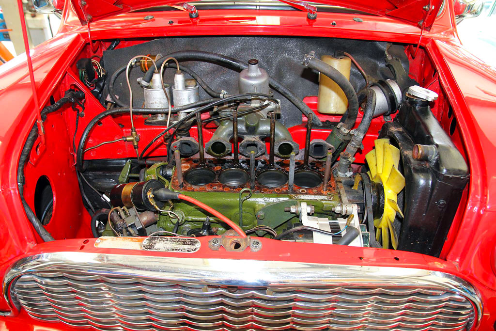 Classic Mini engine bay with Head Gasket visible.