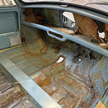 Rusted floor on a Mk1 classic Mini