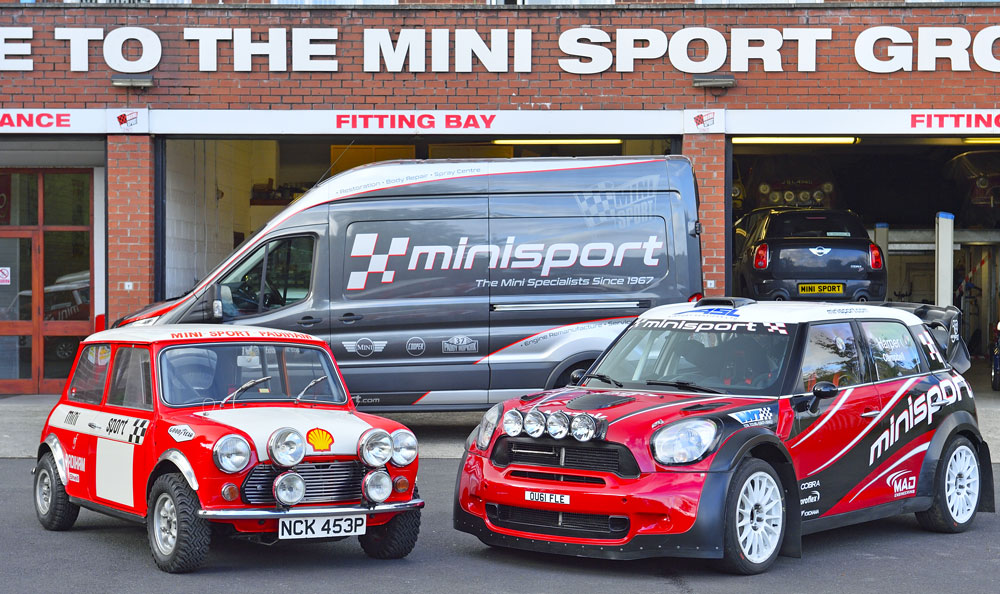 Mini Sport Ltd van, the Ultimate road rally car - NCK453p and the JCW Mini WRC