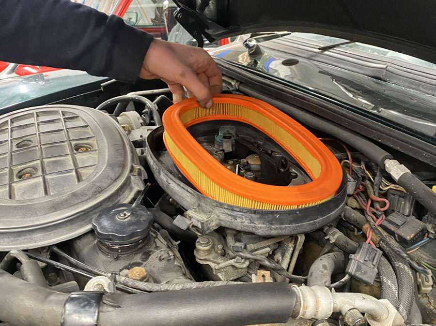 An air filter change, as part of a full service at Mini Sport