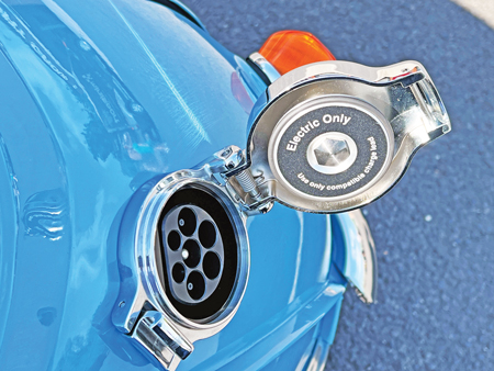 Charge Cap of 'True Blue' Mini EV Conversion - built at Mini Sport by Recharged Heritage