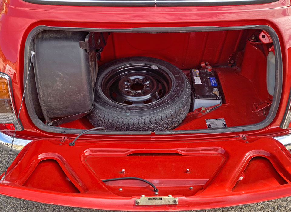 Inside the boot of a 1996 Mini Kensington For Sale.