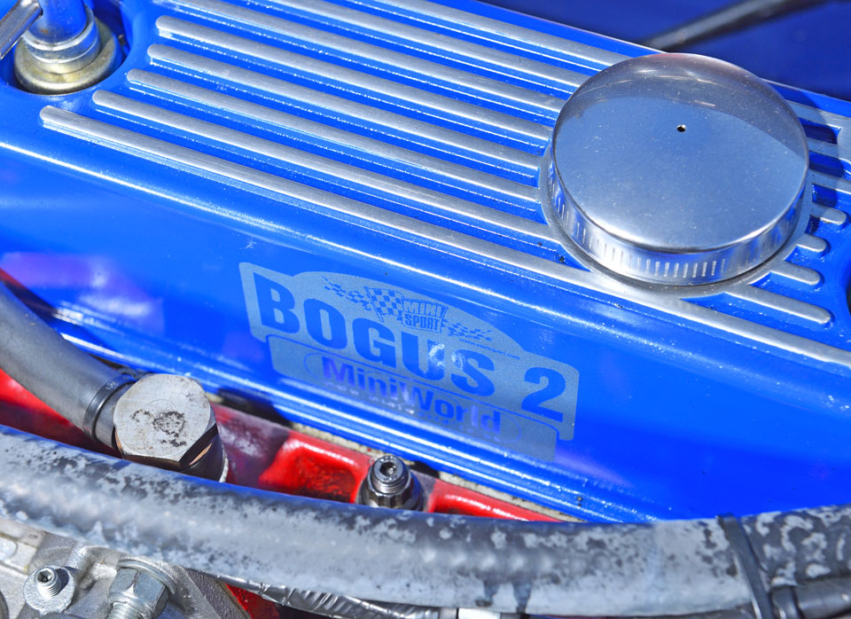 Close-up of custom rocker cover on 1994 Mini Bogus 2 Limited Edition, showcasing personalized touches and attention to detail.