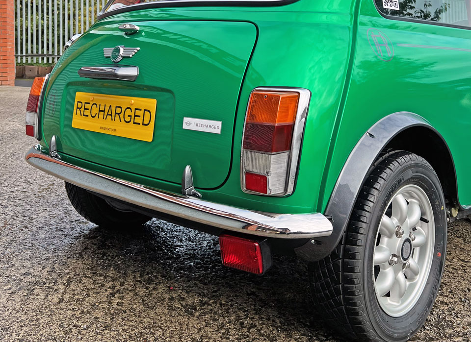 Close-up of the boot shut on 1995 Rover Mini Cooper EV.