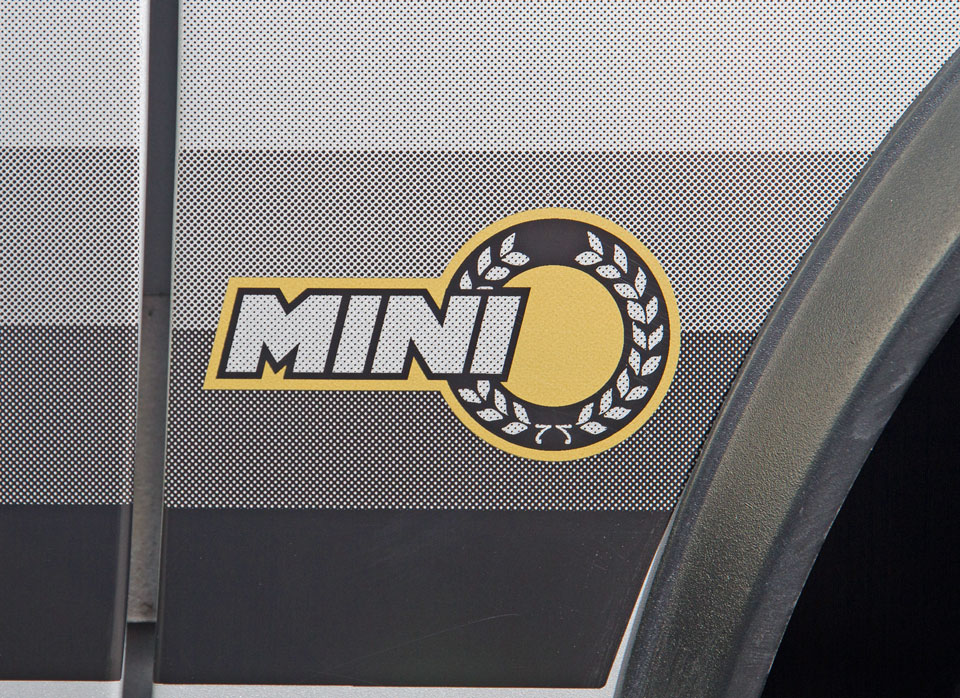 Close-up of Mini Special decal on the exterior, adding a touch of heritage to the design.