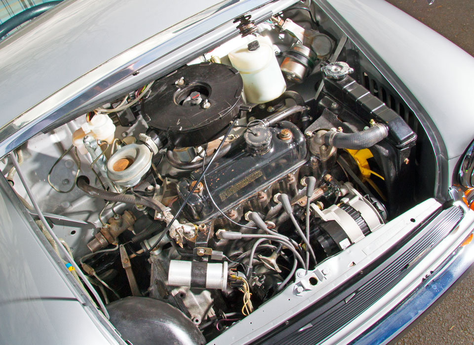 Under bonnet view of Mini Special, showcasing the engine bay