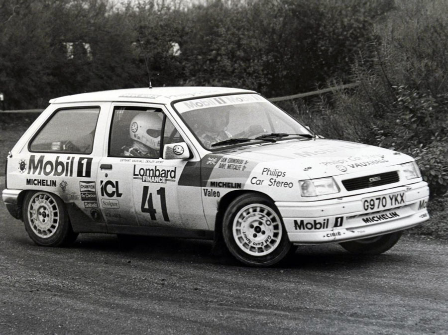 Rally Driver Dave Metcalfe on stage at a rally in the Nova Astra