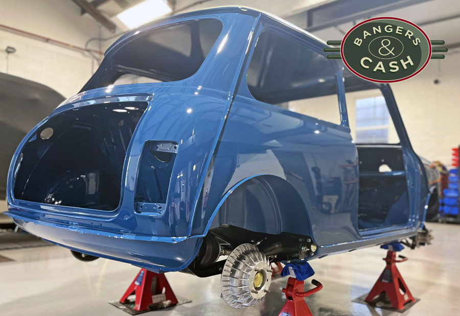 Rear subframe, fitted onto a Mini Cooper shell painted in Island Blue.
