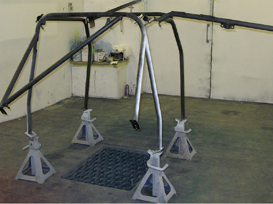 Mini roll cage prepped with primer, ready for paint.