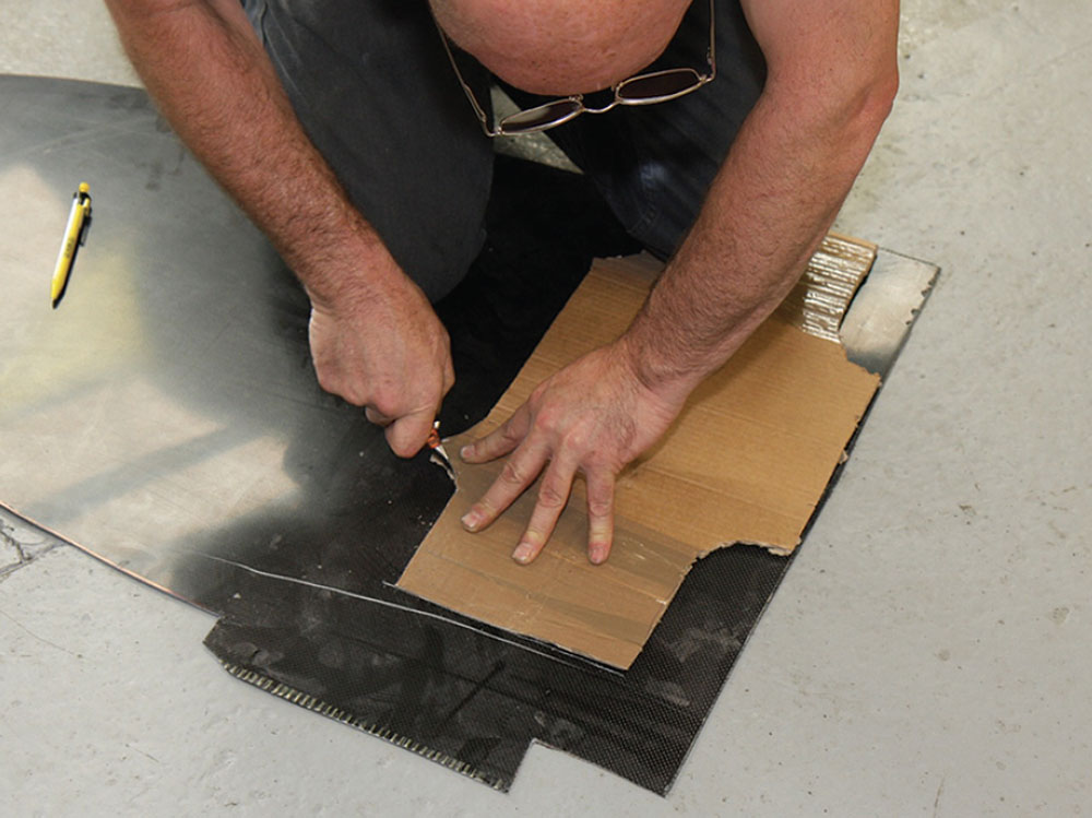 Cutting Carbon fibre templates to fill gaps next to dashboard