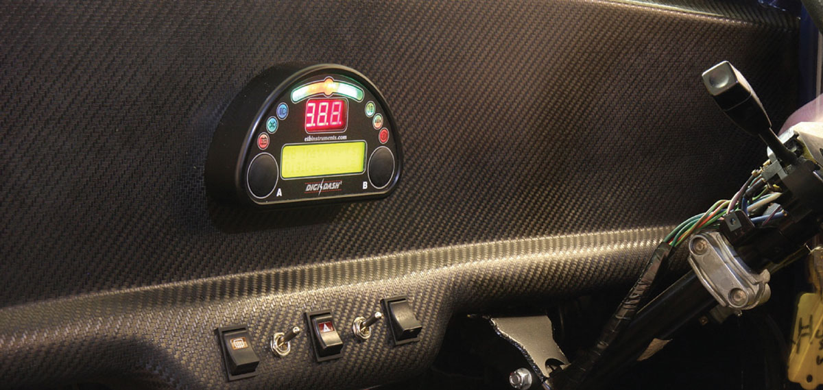 The custom carbon fibre dashboard, fully fitted and complete.