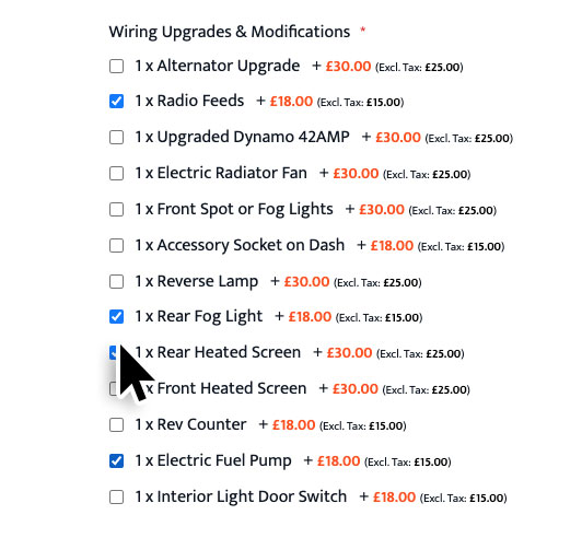 Optional Extras for the wiring loom upgrade and modification