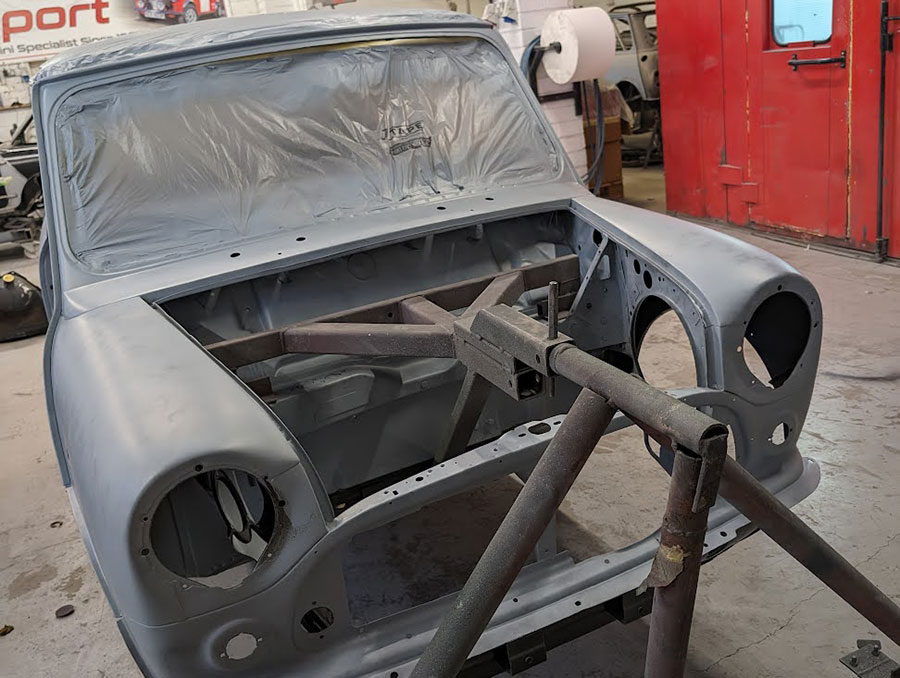 classic mini primed ready to be painted