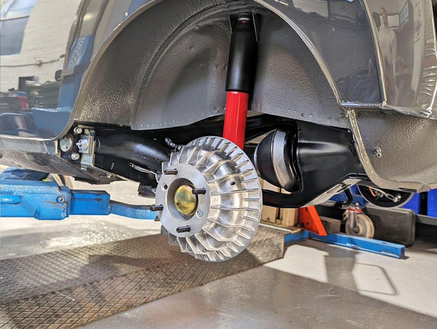 New rear suspension, subframe and brakes all built by Mini Sport and fitted to 'Spectre' Mini EV